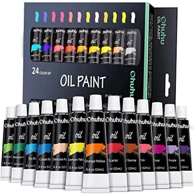 Image of Ohuhu Oil Paints for Artists, 24 Colours x 12ml Tubes Paint Set Rich Pigment &amp; Non Toxic, Creamy Texture on Paper Canvas Wood Ceramic Fabric, Ideal Wall Art, Landscape Portrait Painting