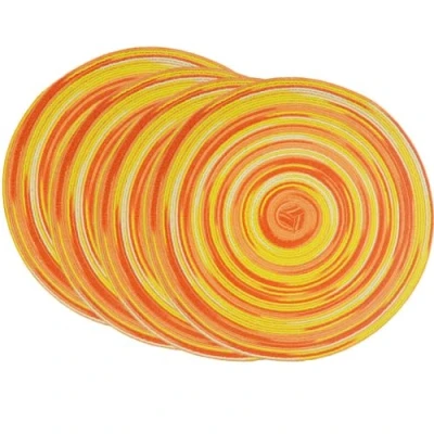 Image of SCF2017 30CM Round Woven Cotton Yarn Placemats Heat Resistant Table Mats Set of 4,Yellow+orange
