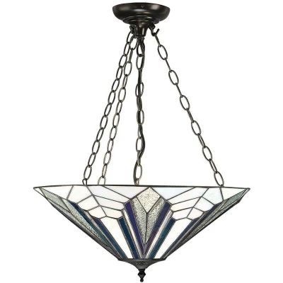 Image of Astoria 3 Light Large Ceiling Pendant Dark Bronze, Tiffany Style Glass, E27