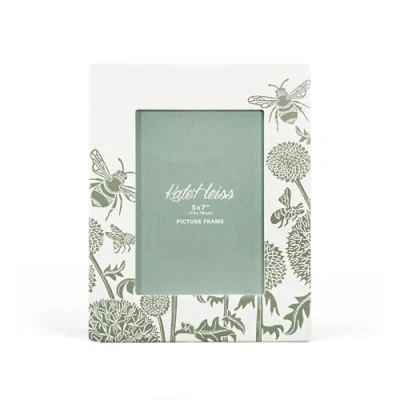 Image of Half Moon Bay Clover Flower Blooms and Bumble Bees by Kate Heiss Sage Green/White 9.8 x 7.8 Inch Dolomite Tabletop Photo Frame; Holds 5 7 Photo, FRAMKH03