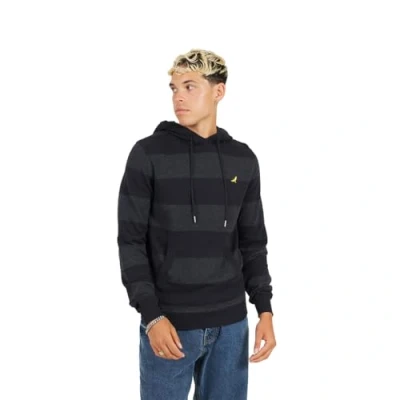 Image of BRAVE SOUL Mens Knitted Hooded 100% Cotton Pullover Stripe Jumper Hoodie Casual Top Black XL