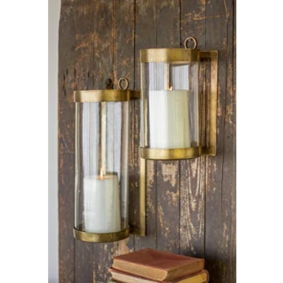 Image of KALALOU Small Glass &amp; Brass Finish Wall Mounted Hurricane, One Size