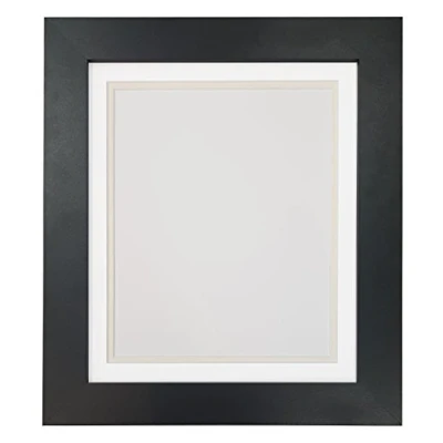 Image of Metro Black Photo Picture Poster Frame with Double White on Ivory Mount 50 x 40 cm for Image Size 16 12 inch