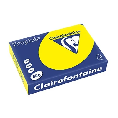 Image of Clairefontaine Trophee Colours Paper 80gsm Ream wrapped A4 Intense Yellow Ref 1877 [500 Sheets]