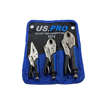 Image of US PRO Tools 3pc Soft Grip Locking Pliers Set 6.5, 7, 10&quot; Mole Grips 2074