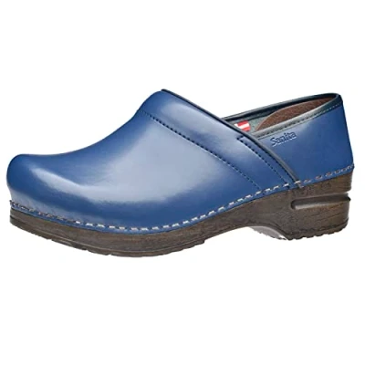 Image of Sanita Professional Izabella Closed Clog Original Handmade Flexible Leather for Women Maximum Stability Anatomical Shaped Footbed with Soft Foam Shock Absorbing Heel Blue 5 UK