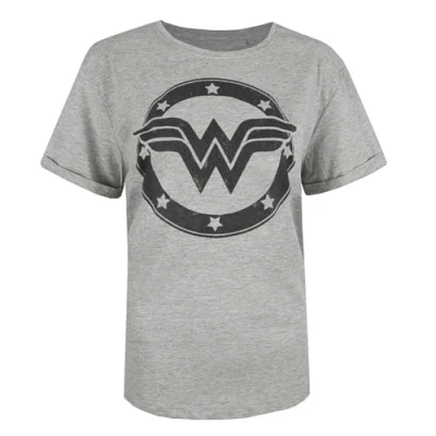 Image of DC Comics Women&#039;s Wonder Woman Metallic Logo T Shirt, Sports Grey, 10 UK (Medium)