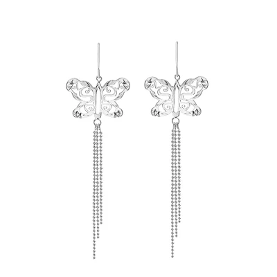 Image of Tuscany Silver Women&#039;s Sterling Butterfly Tassel Drop Earrings of 26 x 76 mm