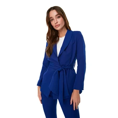 Image of Trendyol Women Regular fit Basic Lapel Collar Woven Jacket Indigo