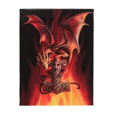 Image of Enchanting Mjolnir Dragon Canvas Plaque by Anne Stokes 25cm x 19cm (1 Pc.) Premium Quality Material &amp; Majestic Design Ideal Gift for Fantasy Enthusiasts
