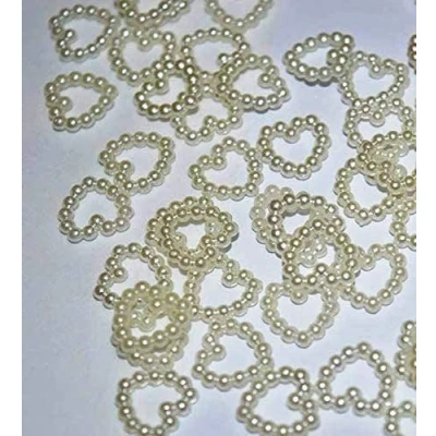 Image of 100 Pearl Heart Wedding Party Table Confetti Scatter Decorations Card Making (Ivory)