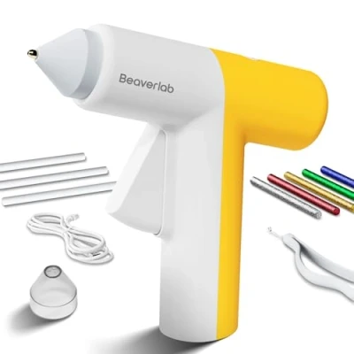Image of Beaverlab Hot Glue Gun, 2000mAh Mini Gun 30s Heating Fast, Cordless, Type C Kit with 8 Sticks, for DIY, Crafts, Home &amp; Office Repair