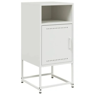 Image of vidaXL White Steel Bedside Cabinet/Nightstand/Side Table Industrial Style Storage Unit for Bedroom/Office/Living Room 36 x 39 78 cm