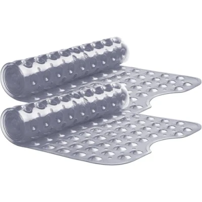 Image of Oxford Homeware Shower Bath Mat Non Slip Anti Mould Grey 70x38 cm 2 Pack for Bathtub and Bathroom with Drain Holes Strong Suction Cups Machine Washable Mats