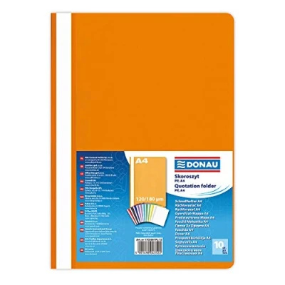 Image of DONAU 1702001PL 12 Plastic File Folder A4 Orange/Transparent Made of Eco PP Film 120/180 µm/with Transparent Cover/for Office and School/Capacity Approx. 200 Sheets Pack
