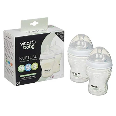 Image of Vital Baby Breast Like Feeding Bottle Natural for Baby, Infant &amp; Newborn with Advanced Triple Anti Colic Valves Silicone Easy Latch Teat Helps Reduce Bottles 240ml