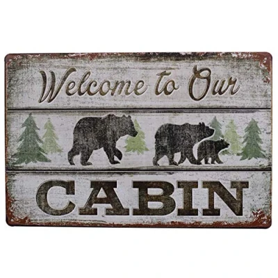 Image of Hioni Welcome To Our Cabin, Metal Tin Sign, Vintage Plaque Wall Decor