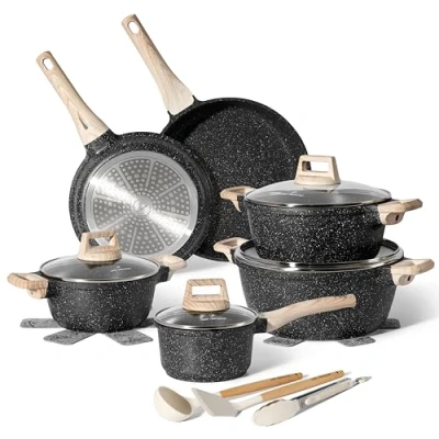 Image of Just Perfecto pots and Pans Sets Non Stick, Induction hob pan Set, Saucepan Stick Frying Set with lid Stock Pot, deep pan, for Granite cookware