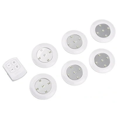 Image of 6 x Remote Control Wall Ceiling LED Push Lights Kitchen Bathroom Cabinet Shed