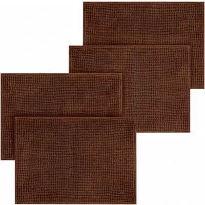 Image of Hafaa Bath Mat Non Slip Anti Mould 4 Pack Brown 40x60 cm Chenille Bathroom