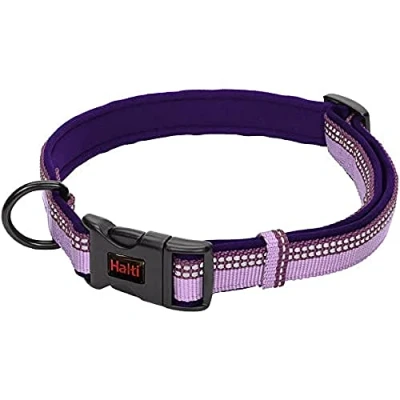 Image of HALTI Collar, Size Medium, Purple, Best Comfy Dog Premium Puppy Nylon, Neoprene Padded, Reflective, Easy to Fit &amp; Use, For Small, Medium Large Dogs