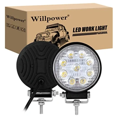 Image of Willpower 2pc 4 inch 27W LED Work Light Bar Flood Beam Pods 12V 24V Waterproof IP67 Offroad Driving Lights 4x4 Fog for Car Tractor Truck ATV UTV SUV Boat Square