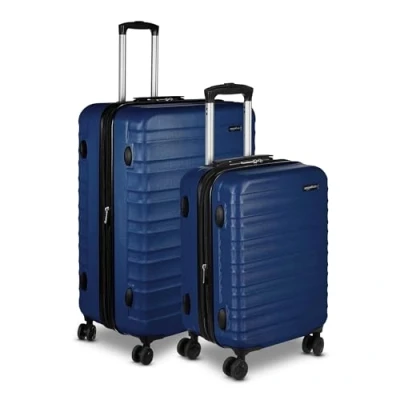 Image of Amazon Basics Hardside Luggage ABS Hard Shell Spinner / Suitcase with 4 Wheels, 2 Piece Set (55, 78 cm), Navy Blue