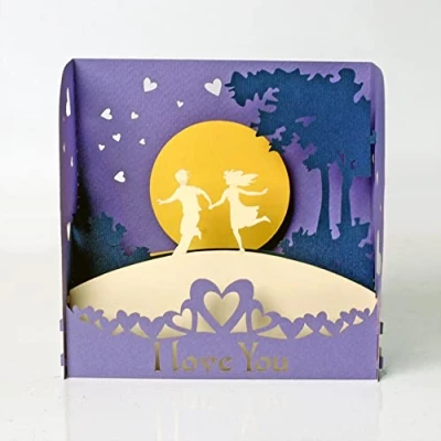 Image of Romantic Couple Moonlight 3D box card. Love Collection. Perfect Valentine’s day, Anniversary, Birthday surprise greeting card gift for Him, Her, Husband, Wife, Boyfriend, Girlfriend.12cmx18cm