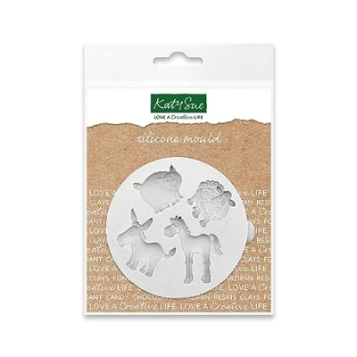 Image of Katy Sue Miniature Farm Animals Silicone Mould for Cake Decorating &amp; Craft Makes Pig, Sheep, Horse Donkey Size 80 x 75 10mm