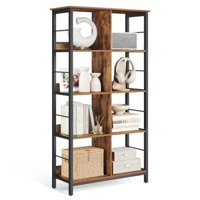 Image of VASAGLE 8 Compartments Bookcase, Open Storage Unit, for Office, Living Room, Bedroom, 80 x 33 149 cm, Industrial Style, Rustic Brown and Black LLS105B01