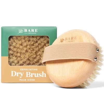 Image of Bare Botanics Palm Size Dry Brush Body Universal Fit &amp; Easy to Use Shower Scrubber for with Elastic Strap Exfoliating Scrub Women Men Medium Firmness Skin