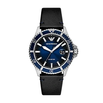 Image of Emporio Armani Watch for Men, Three Hand Date Movement, 42 mm Silver Stainless Steel Case with a Leather Strap, AR11516