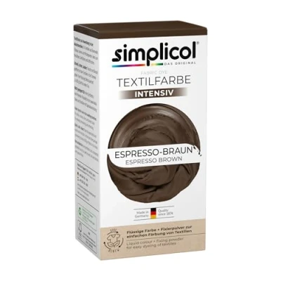 Image of Simplicol Intensive (18 Colours) 1816: easy fabric dyeing in the washing machine Complete kit with dye and fixing powder, liquid espresso brown, 16 x 6.2 8cm
