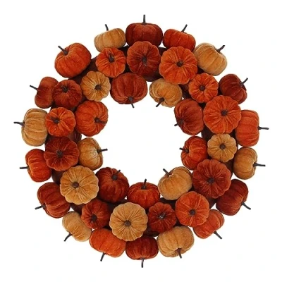 Image of Gisela Graham Velvet Pumpkin Wreath Halloween Decoration