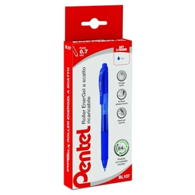 Image of Pentel Energel X BL107 Retractable Gel Rollerball Pens 0.7mm Blue Ink Pack of 3