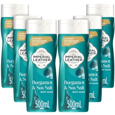 Image of Imperial Leather Bergamot &amp; Sea Salt Energising Body Wash Shower Gel, Signature Oil Blend, Creamy Lather, Gentle Skin Care, Bulk Buy, Pack of 6x500ml