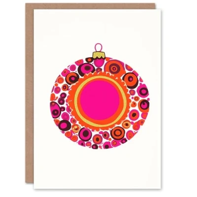 Image of Wee Blue Coo Greeting Card Single Bauble Ornament Design Pink Orange Modern Blank For Him Or Her Art Xmas Christmas