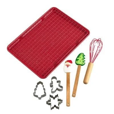 Image of Lakeland Christmas Baking Tray, Cooling Rack, 2 Spatualas, 3 Festive Cookie Cutter and Whisk