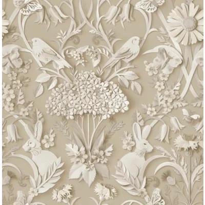 Image of Woodland Natural Wallpaper Floral Leaves Animal Print Feature Wall Fine Decor