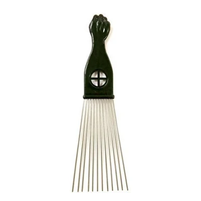Image of The&quot;Fist&quot; Afro Hair Pik by Love Cosmetics Large Size with Angled Metal Teeth &amp; Black Plastic Fist Handle