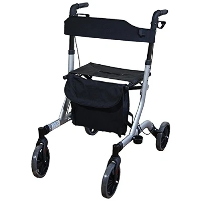 Image of Aidapt Deluxe Grey Folding Light Weight 4 Wheeled Rollator Mobility Aid with Seat, Carry Bag, Lockable Brakes, Walking Stick Holder and Puncture Proof TYRES for Indoor Outdoor use