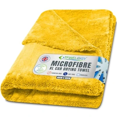 Image of Towelogy X04 Large Car Drying Towel Microfibre Edgeless 550gsm Super Absorbent 60x40cm (24x16in) Lint Free Detailing Cloth (1, Yellow)