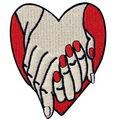 Image of with You Forever Hand and Heart Patch Embroidered Badge Iron On Sew Emblem