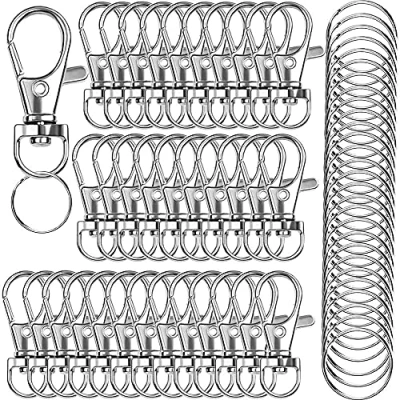 Image of 100PCS Premium Swivel Lanyard Snap Hook with Key Rings, Metal Hooks Keychain for Rings Crafting