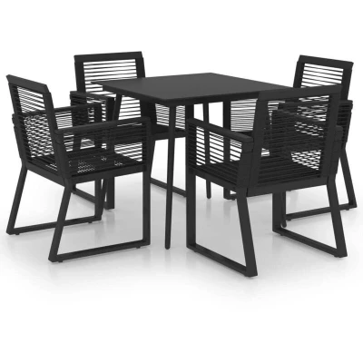 Image of vidaXL 5 Piece Outdoor Dining Set PVC Rattan Black