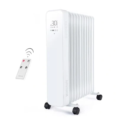 Image of Oil Filled Radiator Free Standing Electric Heater Energy Efficient 11 Fin, 2500W, White Portable Touch Screen with Remote Control by Nuovva