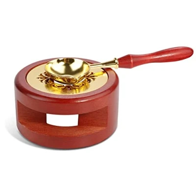Image of Wax Seal Kit, Warmer Melting Spoon Kit with Wooden Handle, Sticks Beads Sealing Furnace Stove Pot Tool for Wedding Envelope Stamp, Rosewood