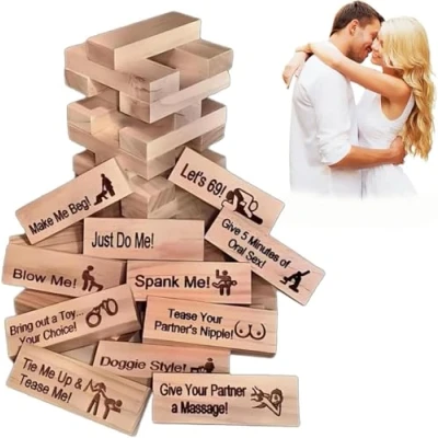 Image of 48PCS Super Naughty Block Tower Game,Block Game, Mini Tumbling Wooden Stacking Blocks,Naughty Blocks,Stacking Timber Games,Super Game for Couples