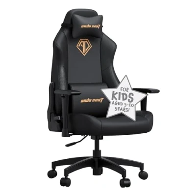 Image of Anda Seat Phantom Kids Gaming Chair Ages 5 10 Ergonomic Video Game Chairs, Small Reclining Computer for Boys &amp; Girls, Neck Lumbar Pillows Children&#039;s Black PVC Leather Junior Desk