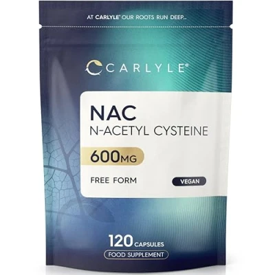 Image of NAC N Acetyl Cysteine 600mg 120 Vegan Capsules Supplement Free Form Formula by Carlyle